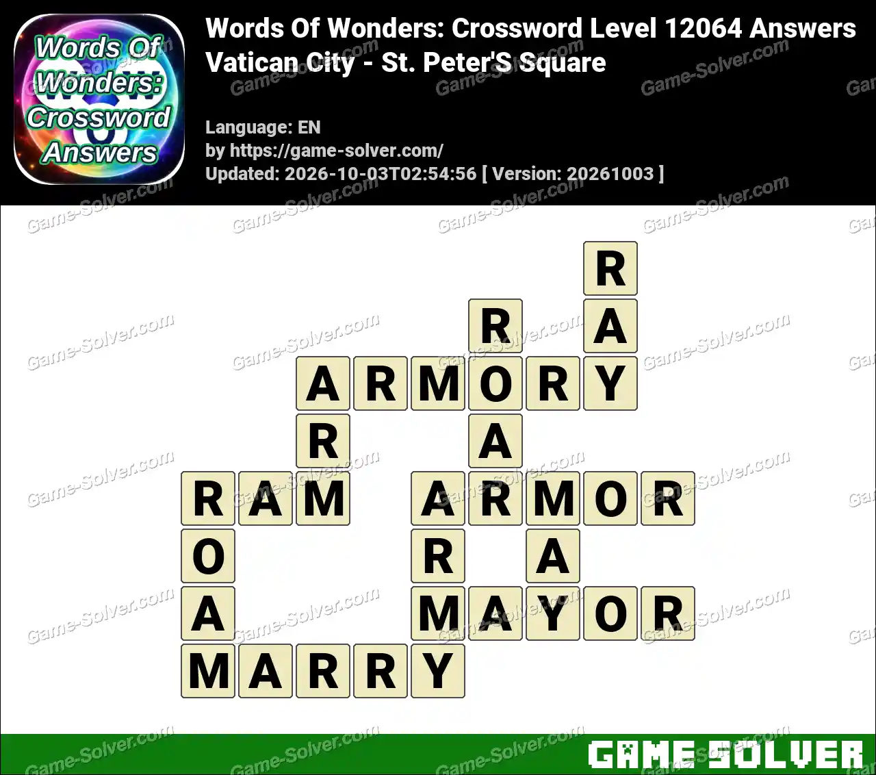 Words Of Wonders: Crossword Level 12064 Answers – Vatican City – St. Peter’S Square